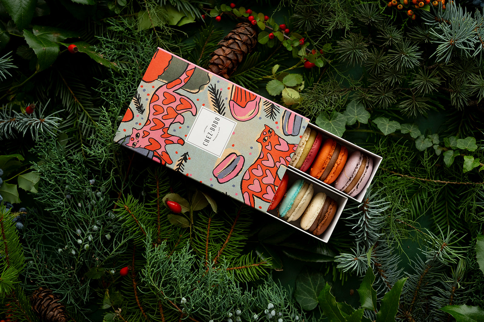 12 db-os macaron válogatás 'Cats' díszdobozban