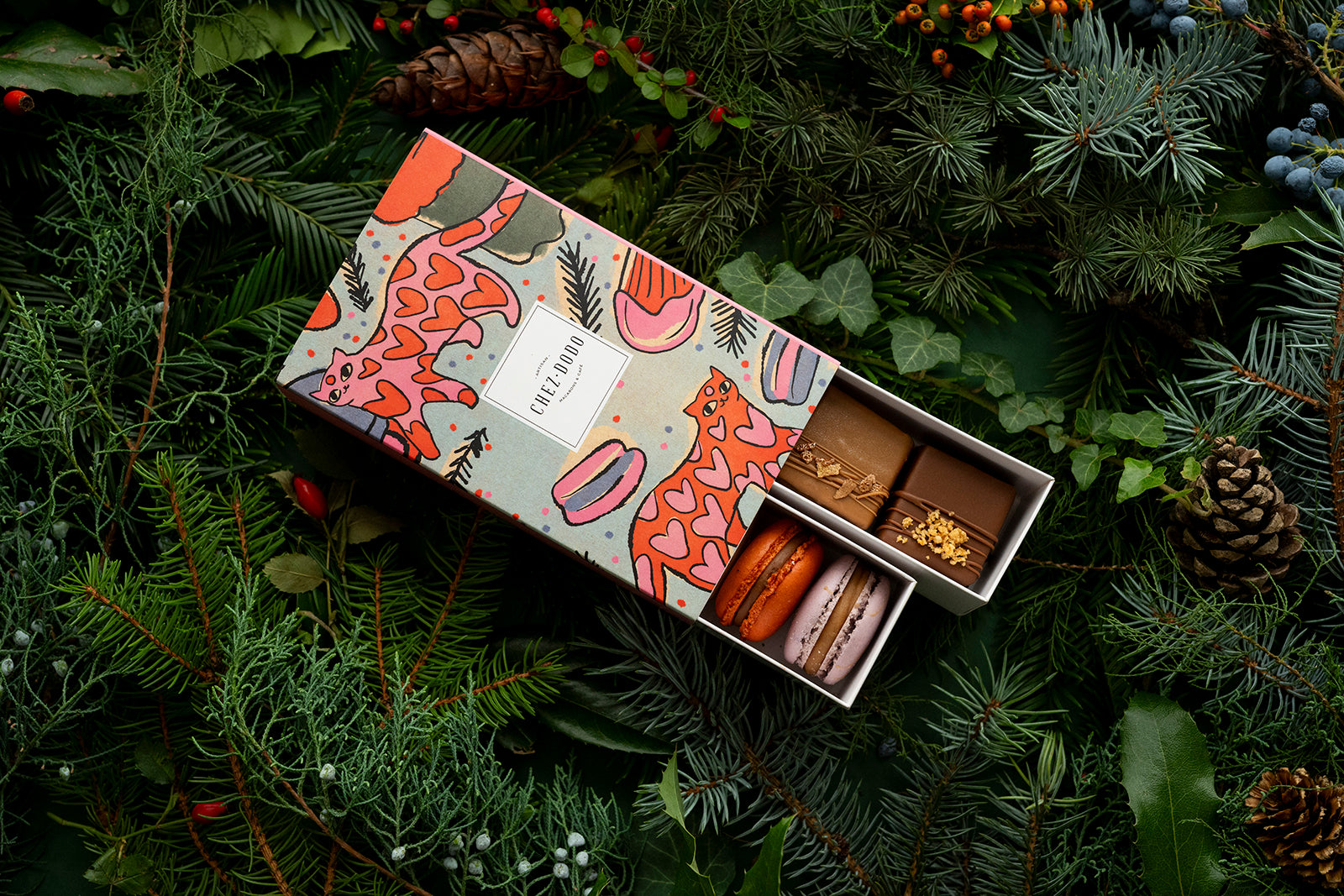 Macaron & mignon válogatás 'Cats' díszdobozban (6+4)